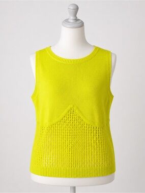 The Drop Neon Yellow Open Knit Sweater Tank Top XL NWT